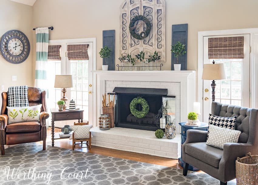 a fresh farmhouse style spring fireplace