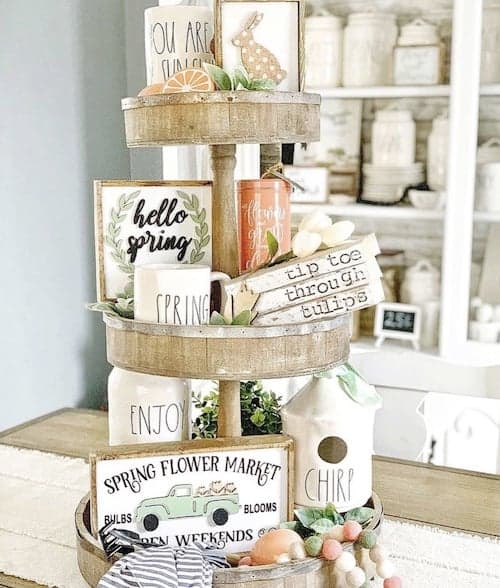 farmhouse spring tiered tray