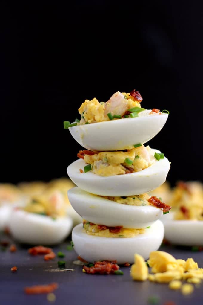 25 Quick Easy Super Bowl Snacks 23 shrimp and bacon stuffed deviled eggs 1