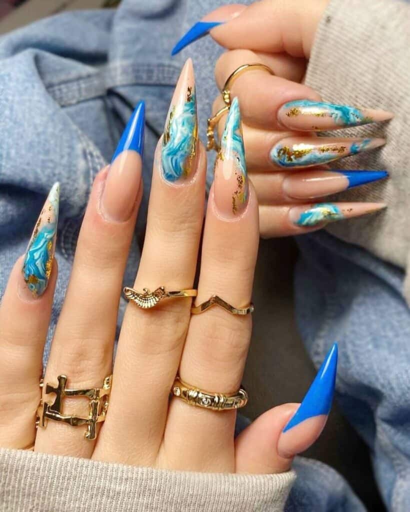 Cheerful and lively summer nail designs with bold hues of azure, rose, and lemon, showcasing seaside themes and flower motifs.