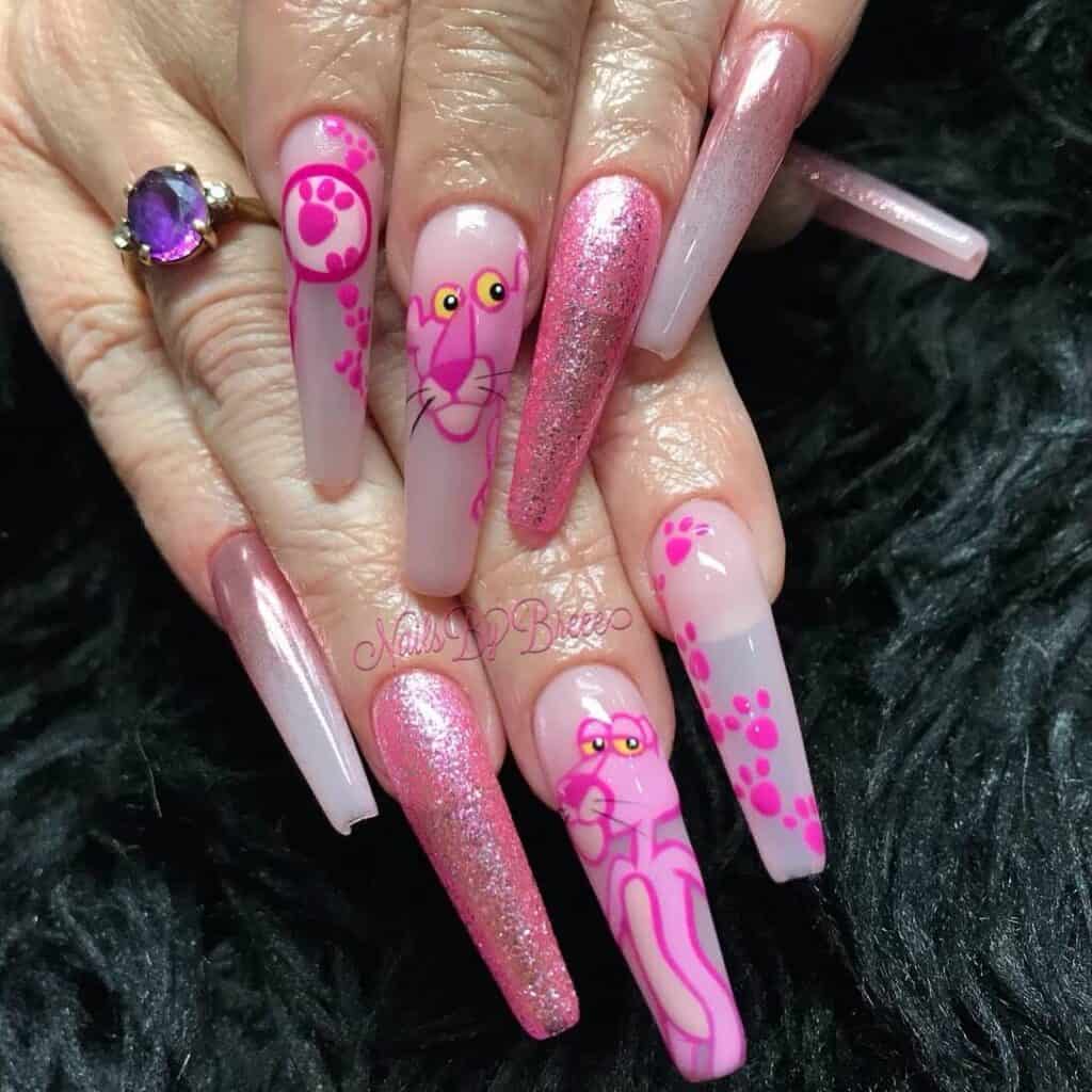 Explore a variety of pink nail designs, from bright and cute styles to festive Christmas nails with intricate patterns and decorations.