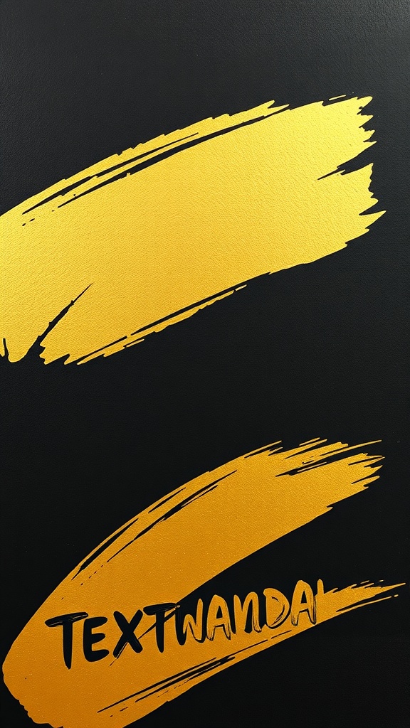 A black background with abstract gold brush strokes and text