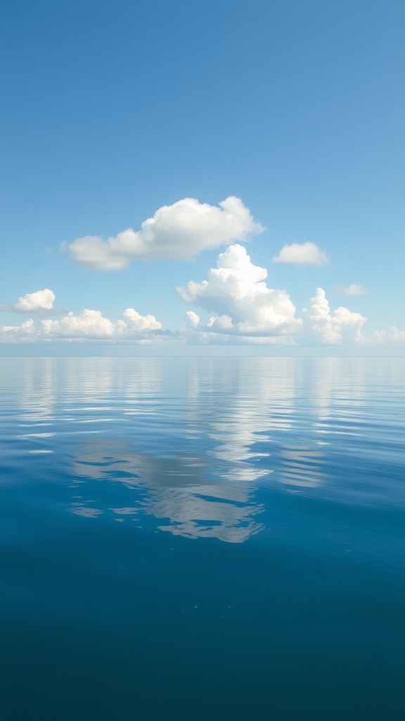 Serene ocean with cloud reflections