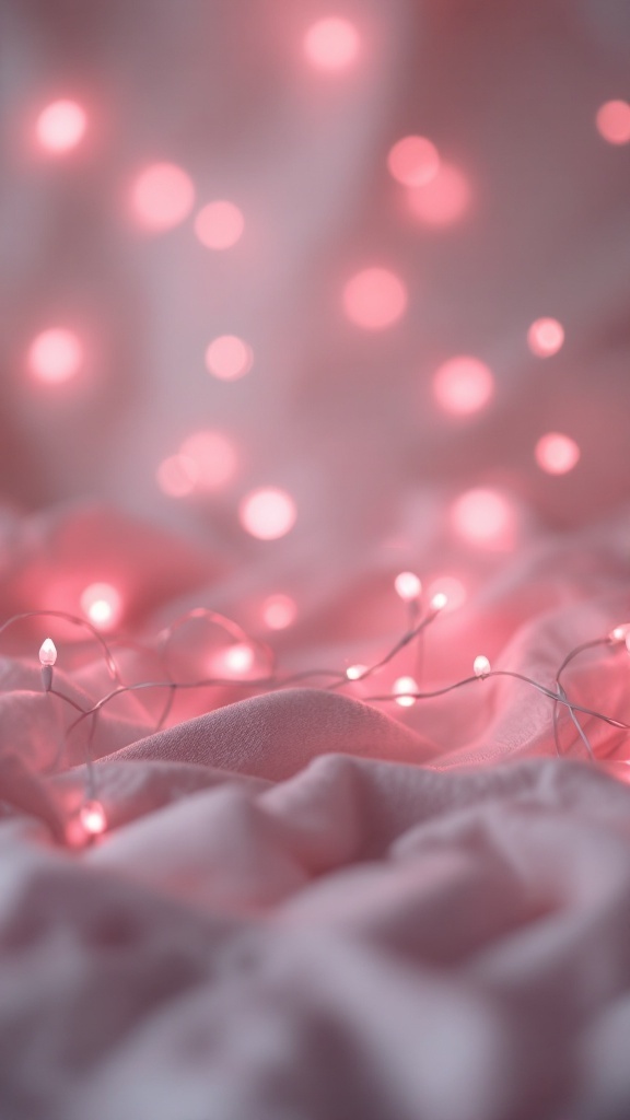 Soft pink background with fairy lights sparkling