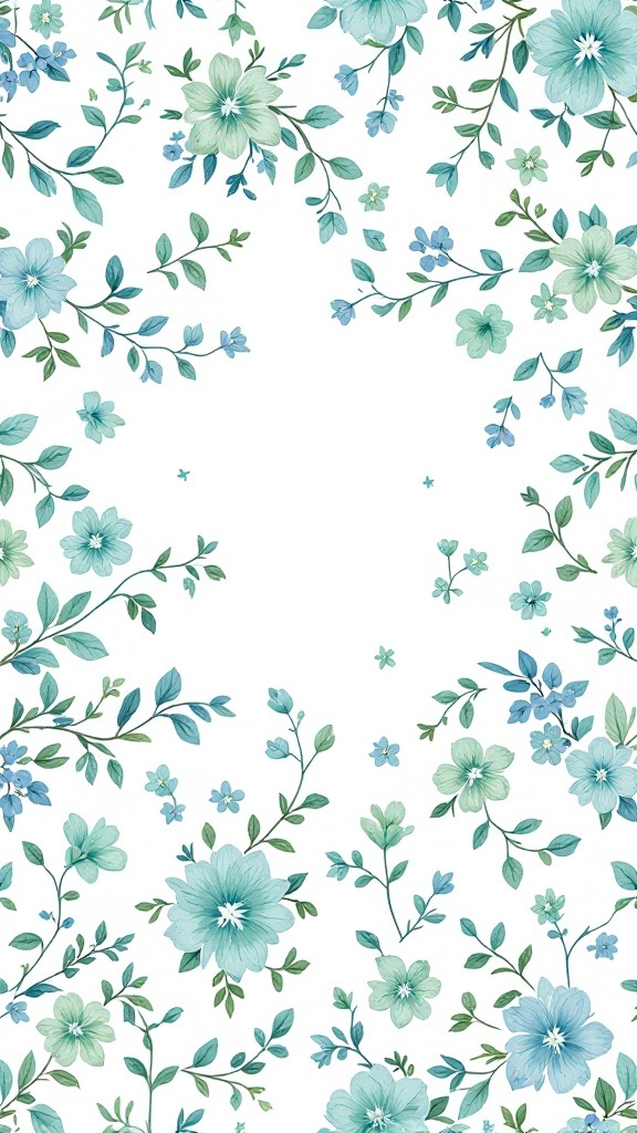 Mint green and baby blue floral pattern wallpaper