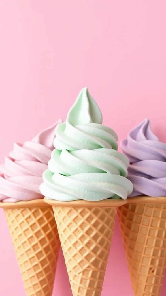 Two pastel ice cream cones held on a sunny day