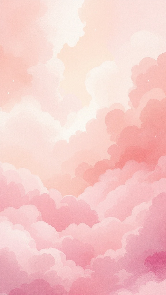 Soft blush watercolor clouds in pastel tones