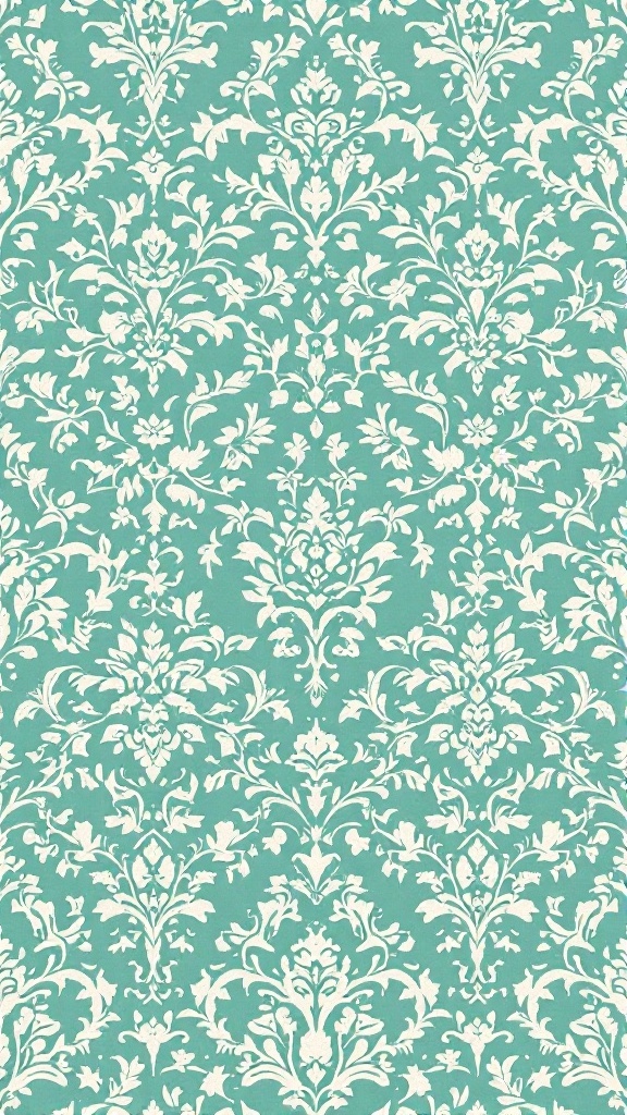 Vintage mint green and baby blue damask wallpaper pattern.