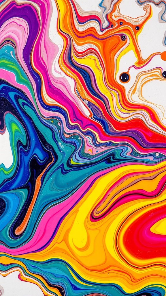 Colorful abstract fluid paint swirls in vibrant hues