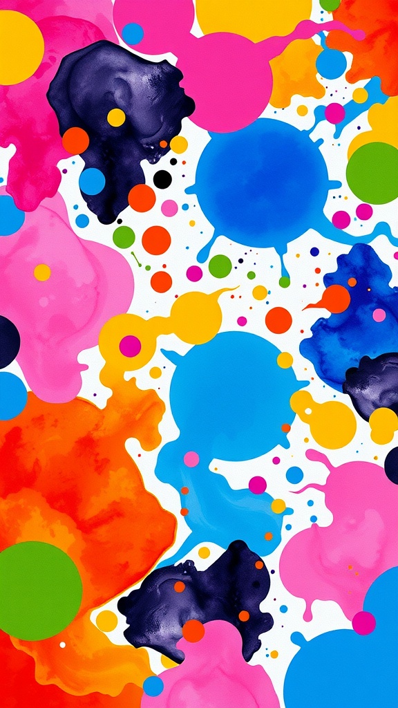 Colorful abstract ink blots featuring a variety of shapes and colors.