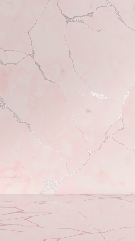 Blush pink marble wallpaper with silver sparkle accents