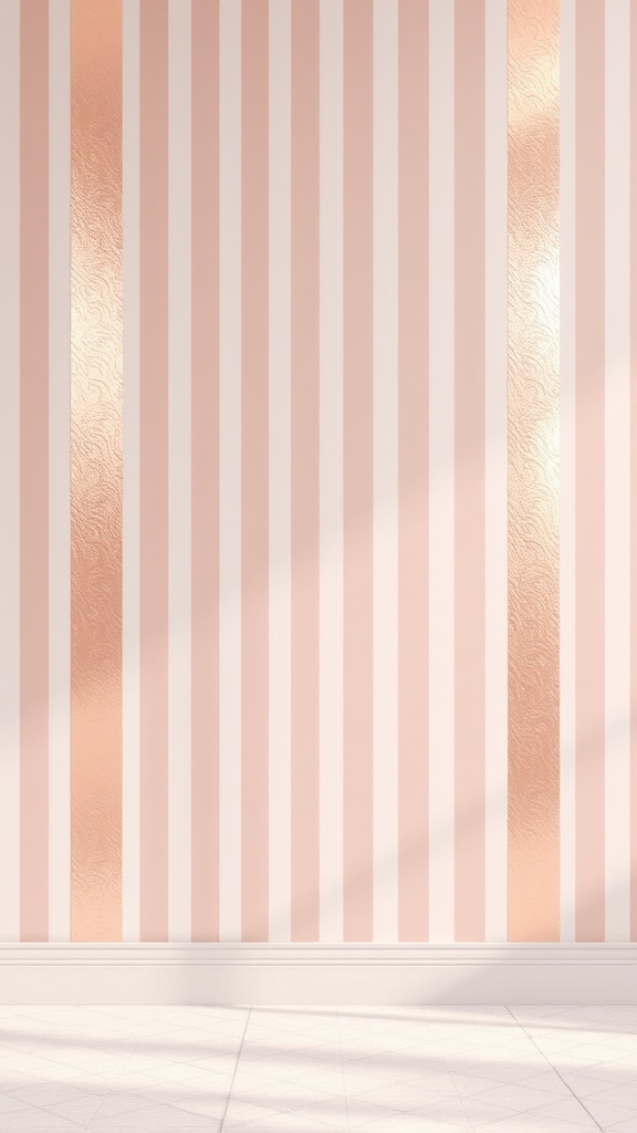 Soft pink and rose gold striped wallpaper with accents