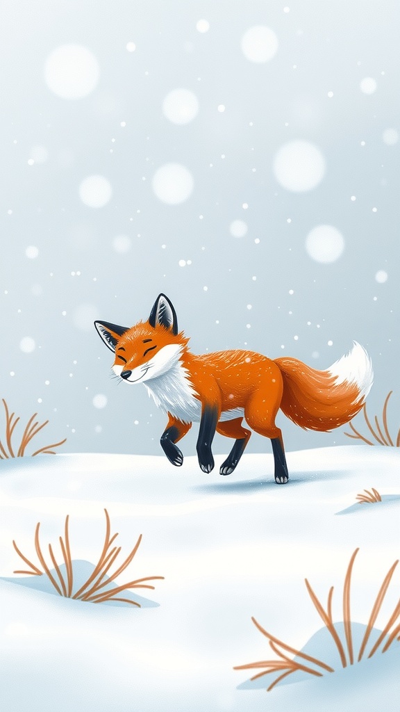 Cute fox running in a snowy landscape