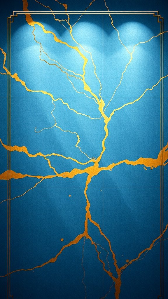 Aesthetic blue marble wallpaper with gold accents