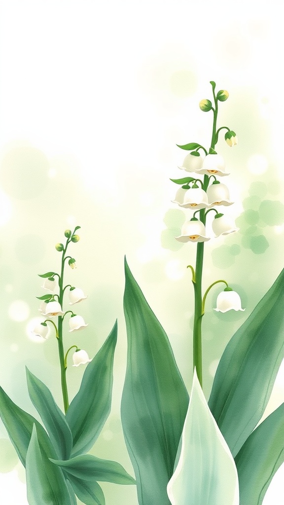 Watercolor painting of lily of the valley flowers with soft highlights