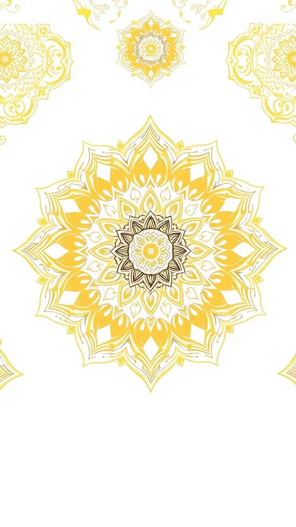 Intricate mandala designs in white and gold wallpaper