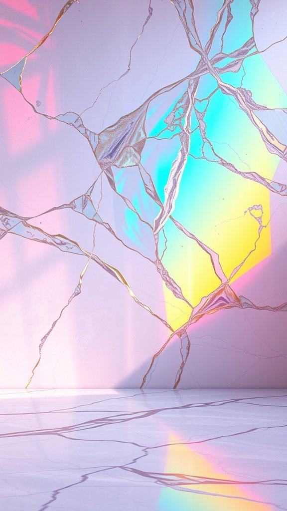 Iridescent rainbow marble design with colorful reflections