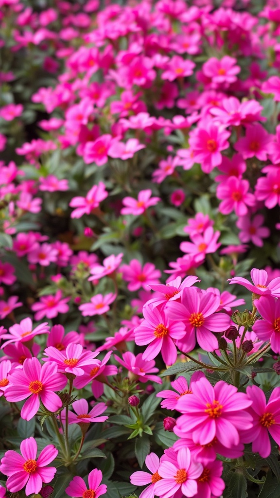 A lush garden filled with vibrant pink flowers in full bloom.