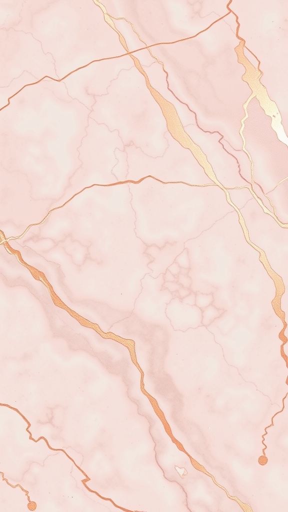 A soft marble texture with rose gold veins, showcasing a blend of pink and metallic shades.