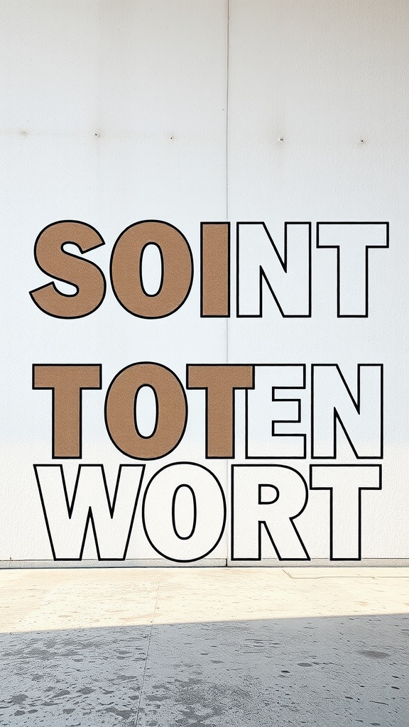 Modern typography art featuring bold letters on a wall.