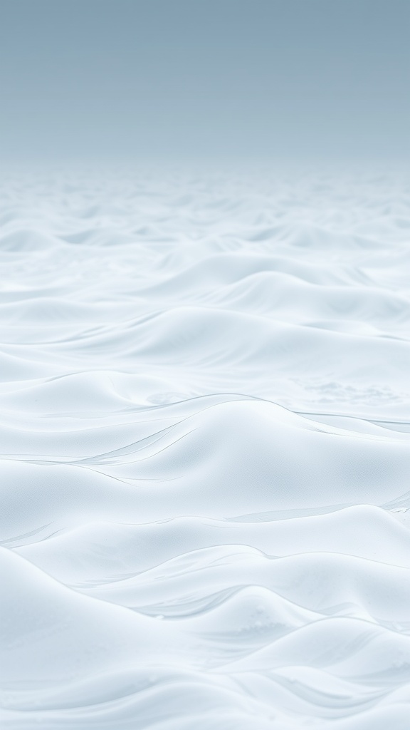 A serene view of pearlescent white waves, creating a calm and elegant atmosphere.