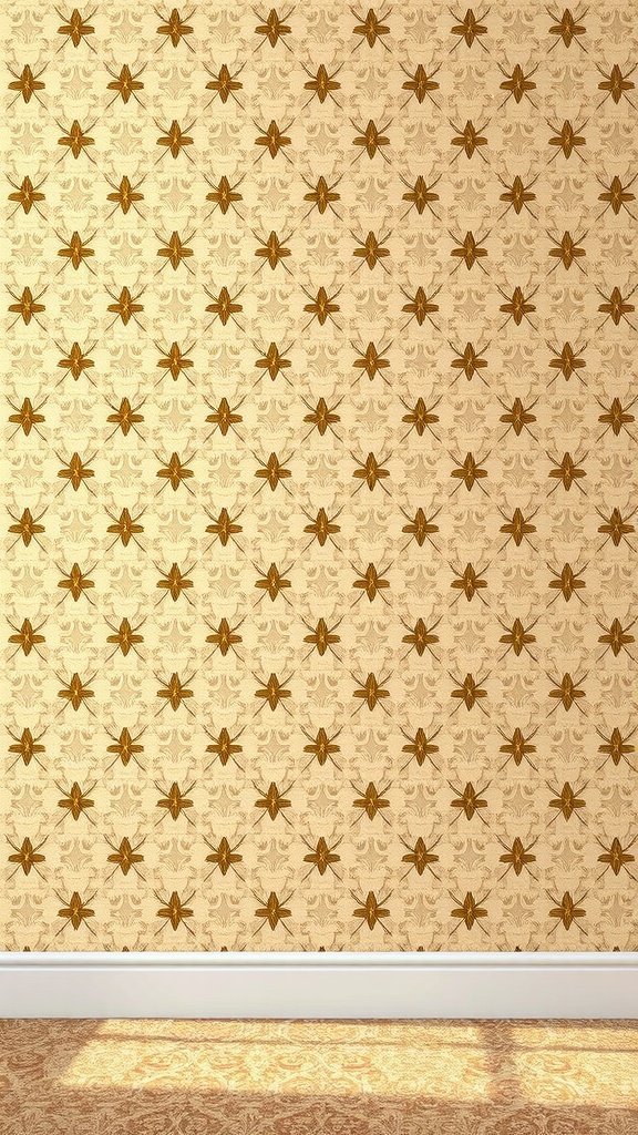 Retro diamond pattern wallpaper in gold and beige.