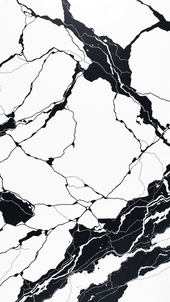 Black and white marble wallpaper with bold patterns