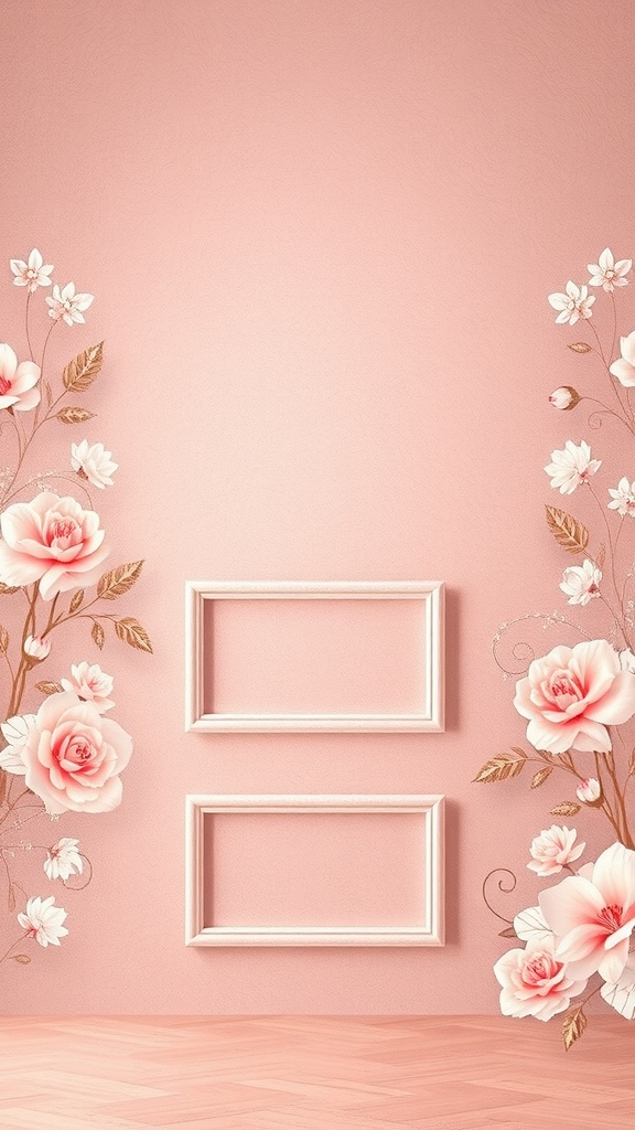 Rose gold floral wallpaper featuring soft pink flowers and elegant design elements