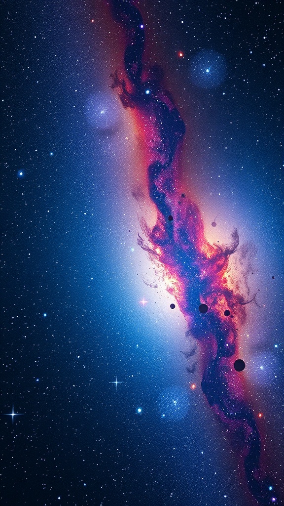A colorful galaxy with swirling stars and cosmic elements.