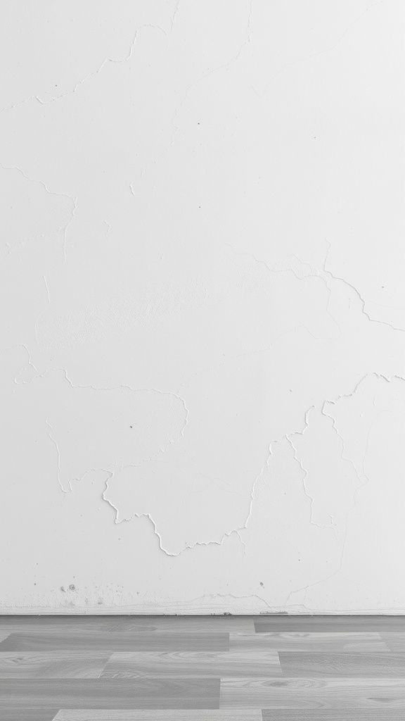 Textured white wall with subtle cracks and wooden floor