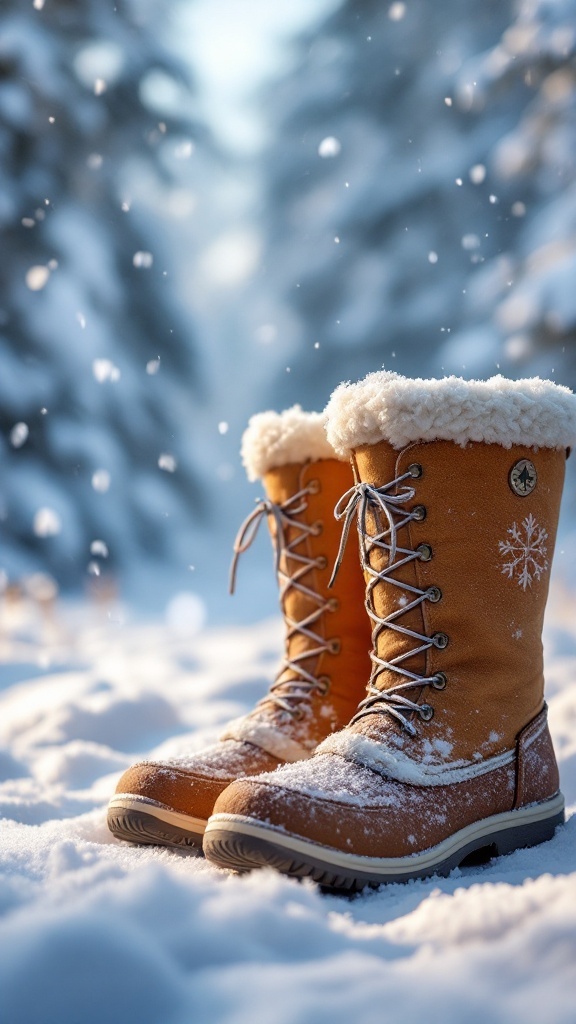 A pair of warm, insulated thermal boots in the snow.