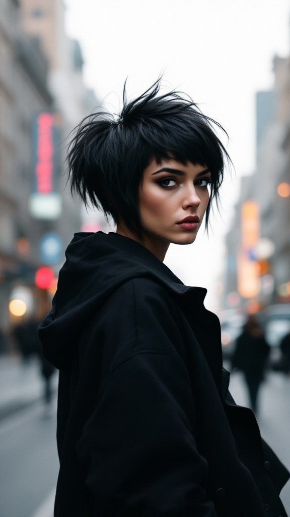 A stylish asymmetrical haircut showcasing bold layers and texture.