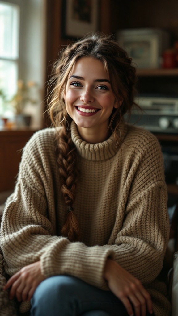 A woman with a braided headband smiling warmly.
