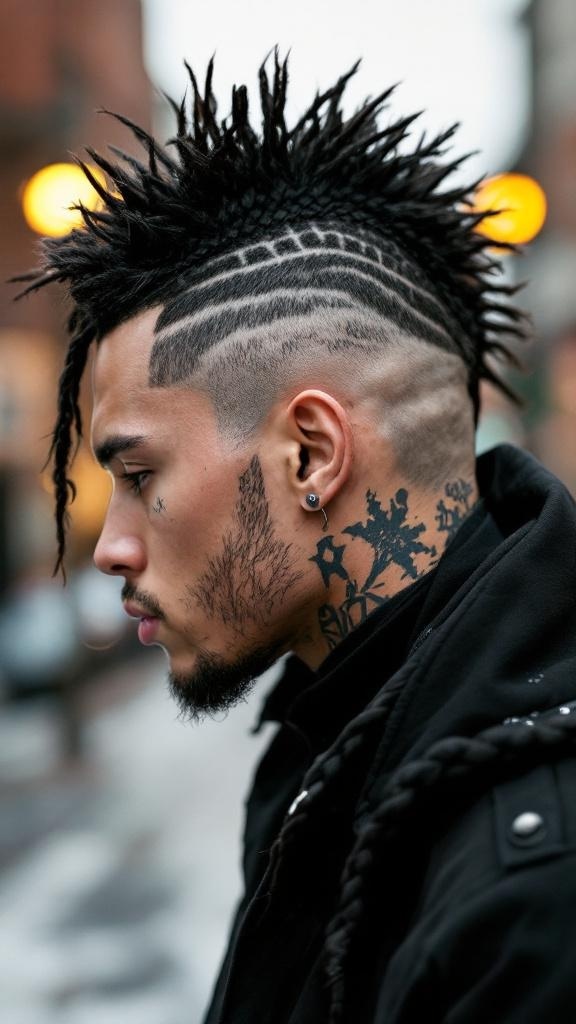A stylish braided mohawk with shaved sides, showcasing intricate patterns and bold design.