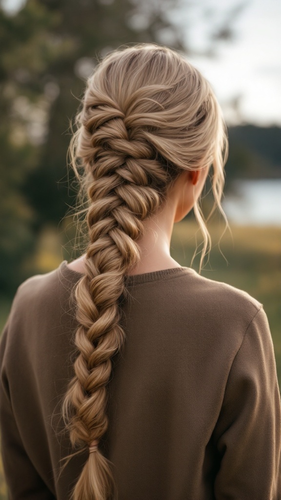 A woman with a classic fishtail braid styled neatly down her back.