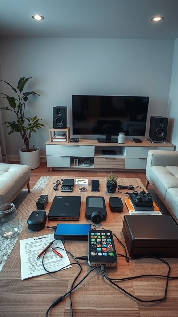 A clean and organized setup of various electronic devices on a table.
