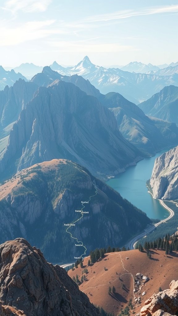 A scenic view of mountains and a lake, showcasing a beautiful landscape.