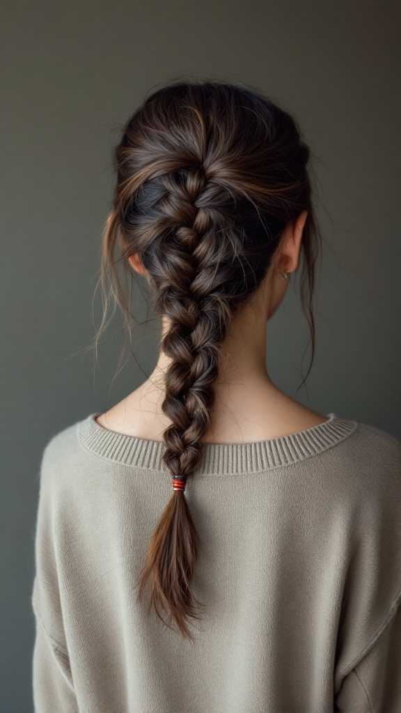 A fishtail braid on short hair, showcasing a casual and stylish look.