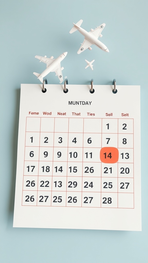 A calendar with airplane models, highlighting a specific date.