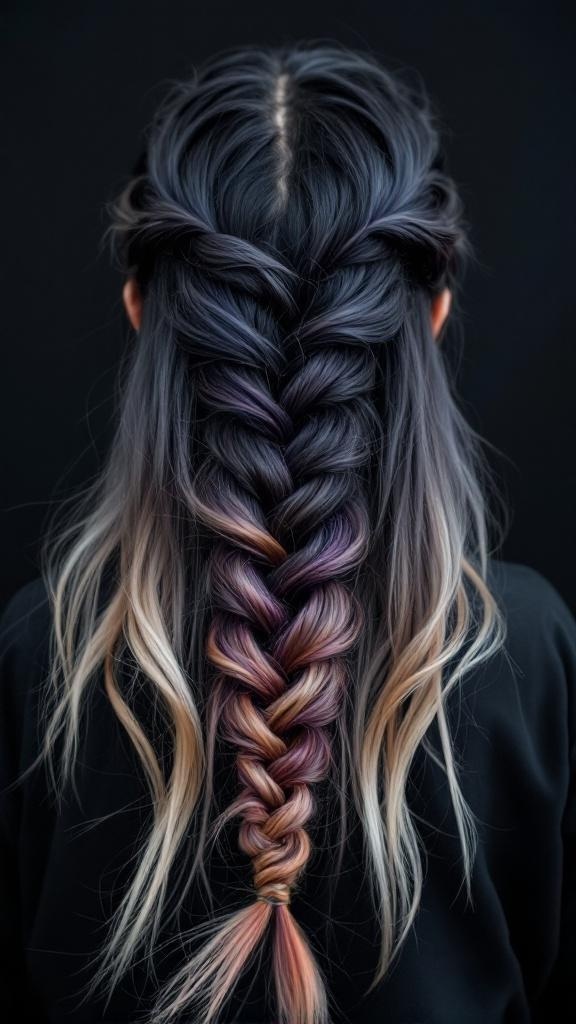 Knotless braids with an ombre effect transitioning from dark to light colors.