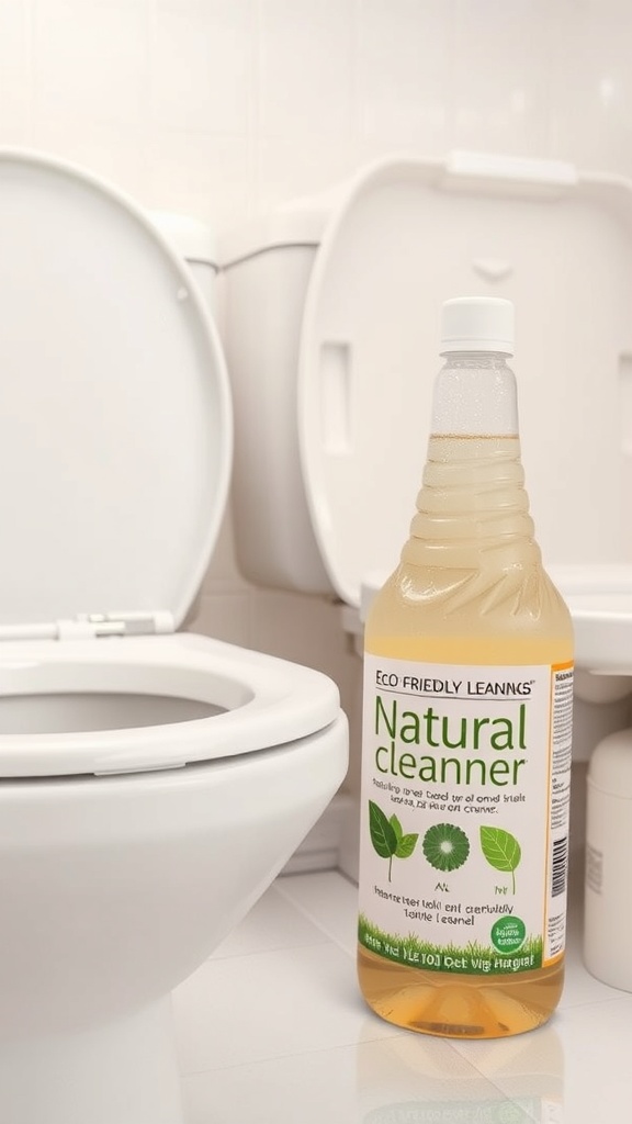 Natural cleaner bottle next to a toilet bowl