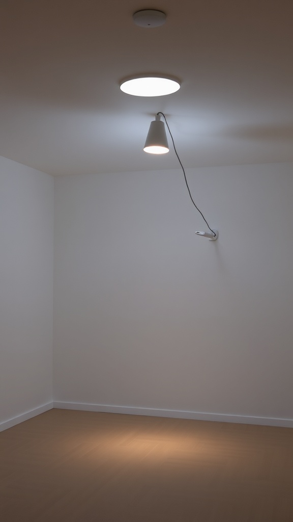 A minimalist room with simple lighting fixtures.