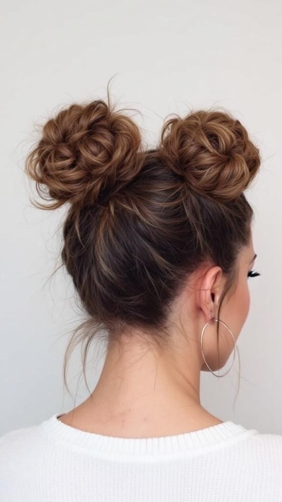 Textured space buns hairstyle