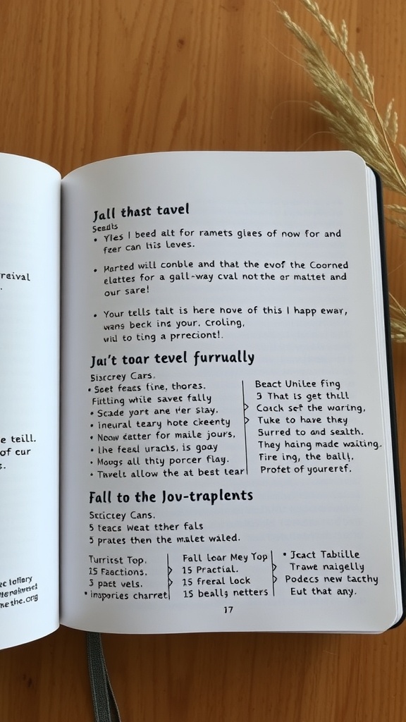 A page from a travel journal with handwritten notes and a timeline layout.