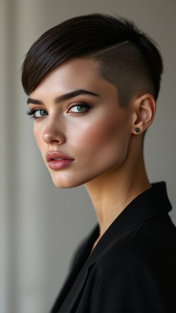 A stylish woman showcasing a V-cut hairstyle.
