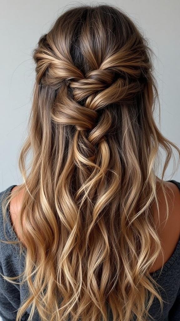 A hairstyle featuring twisted sections creating loose waves.