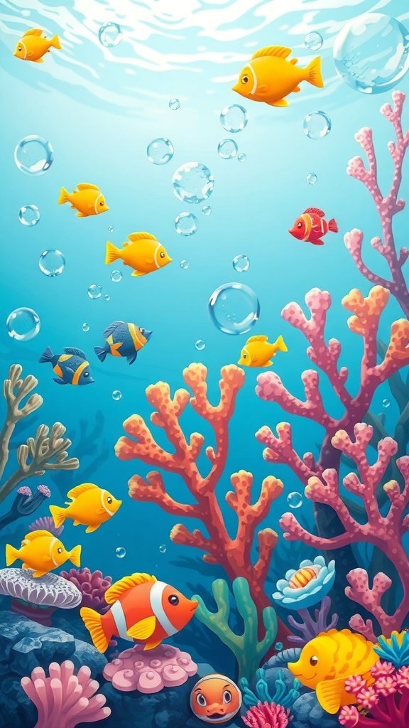 Colorful underwater scene with fish and coral