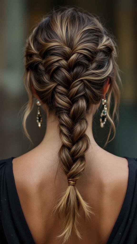 A beautiful Dutch braid hairstyle suitable for formal events.