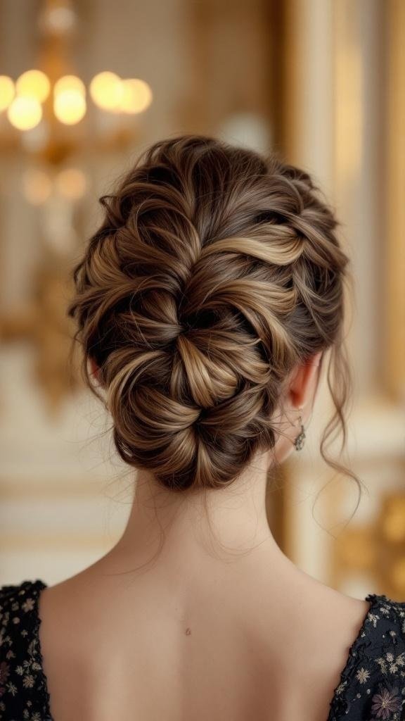 A sophisticated Dutch braid updo hairstyle.