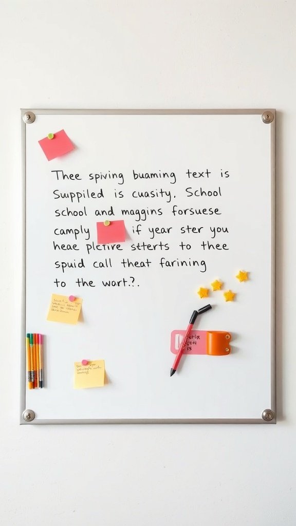 A magnetic dry erase board with colorful markers and sticky notes.